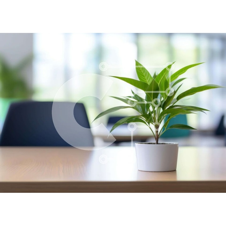 Puzzle din lemn Intrahome - Micro planta in ghiveci pe masa de birou, 10x10 cm, 25 piese, cutie din lemn wenge