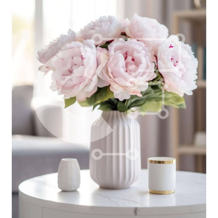 Puzzle din lemn Intrahome, roz triantafili pe baza alba, 10x10 cm, 25 piese, cutie din lemn wenge.