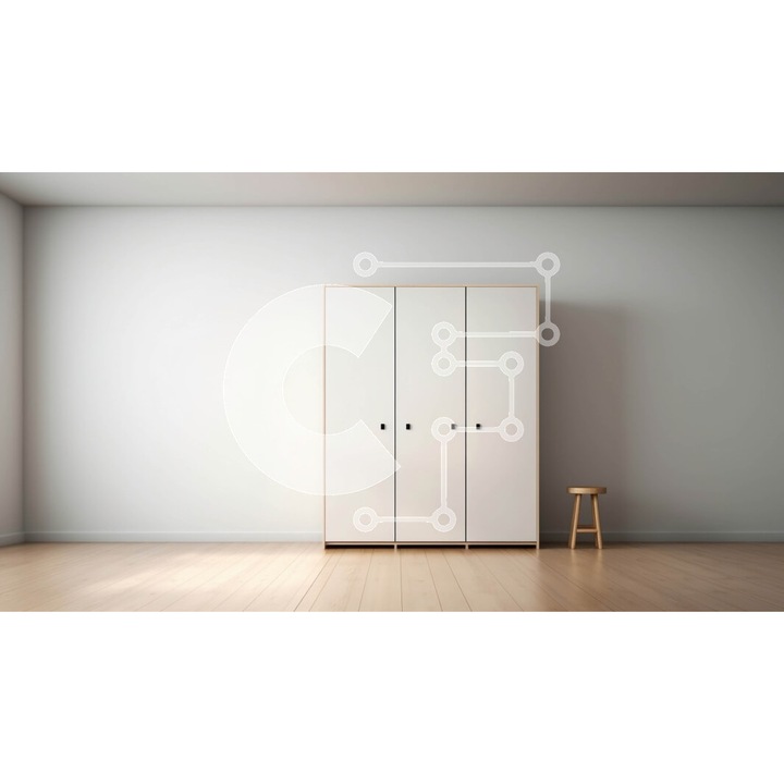 Puzzle din lemn Intrahome - Dulap alb cu 3 usi, 10x10 cm, 25 piese, cutie din lemn