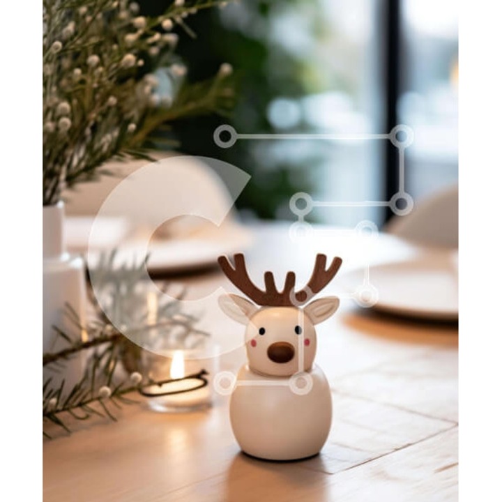 Puzzle din lemn Intrahome, masa de lemn cu decor de cerb, 25 piese, 10x10 cm, cutie din lemn wenge