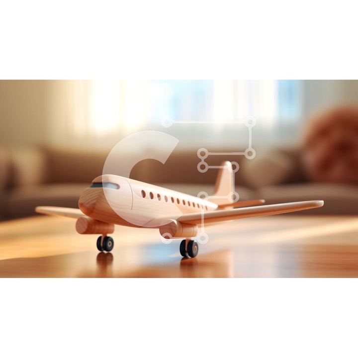 Puzzle din lemn Intrahome, aeroplan pe masa, 10x10 cm, 25 piese, cutie din lemn wenge