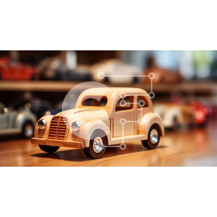 Puzzle din lemn Intrahome, masinuta, 10x10 cm, 25 piese, culoare wenge, set in cutie de lemn