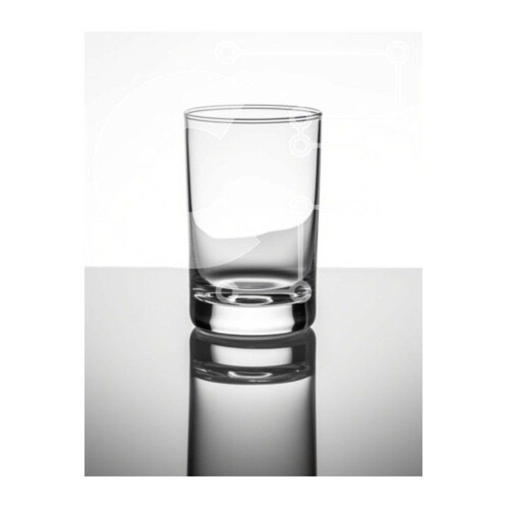 Puzzle din lemn Intrahome, fotografie interioara cu un pahar gol pe masa, 10x10 cm, 25 piese, cutie din lemn wenge.