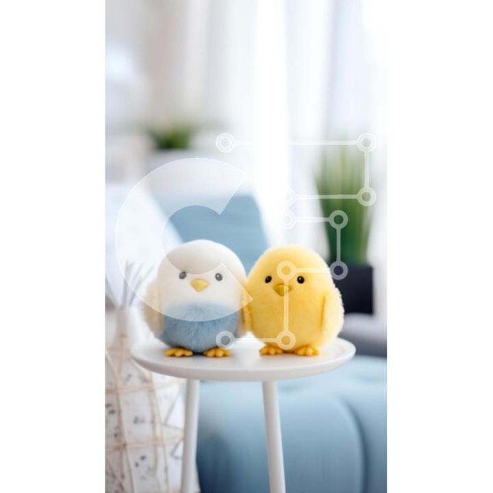 Puzzle din lemn Intrahome, 10x10 cm, 25 piese, pasari galbene si albe la masa, cutie din lemn wenge