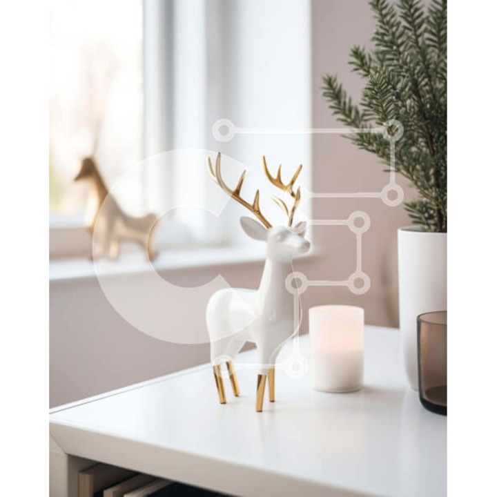 Puzzle din lemn Intrahome, 10x10 cm, 25 piese, design alb si auriu cu elefant pe masa, set in cutie de lemn wenge