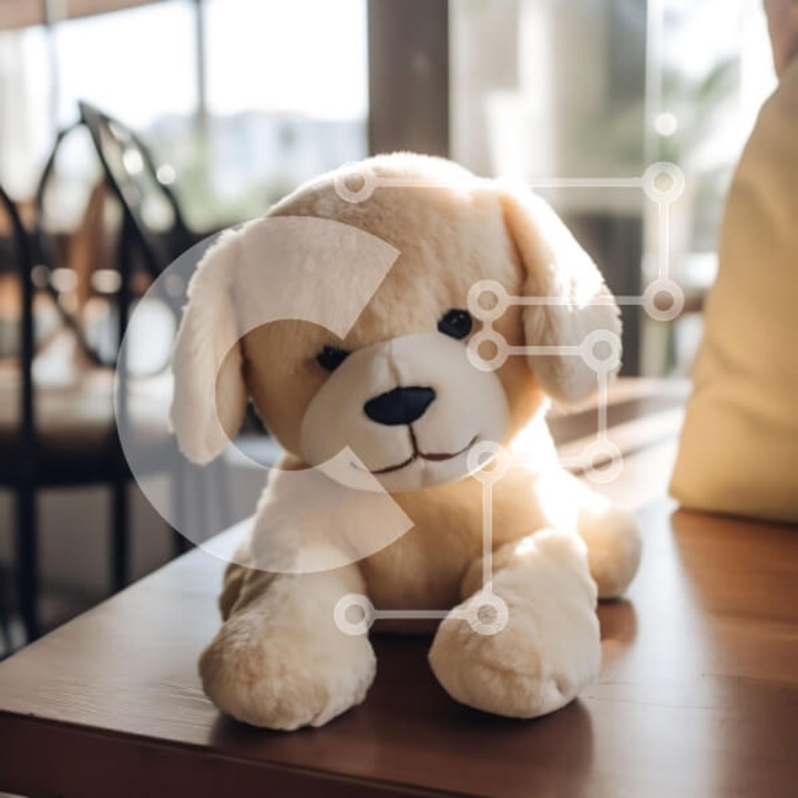 Puzzle din lemn Intrahome, 10x10cm, 25 piese, design cu caine jucaus pe masa, cutie din lemn wenge