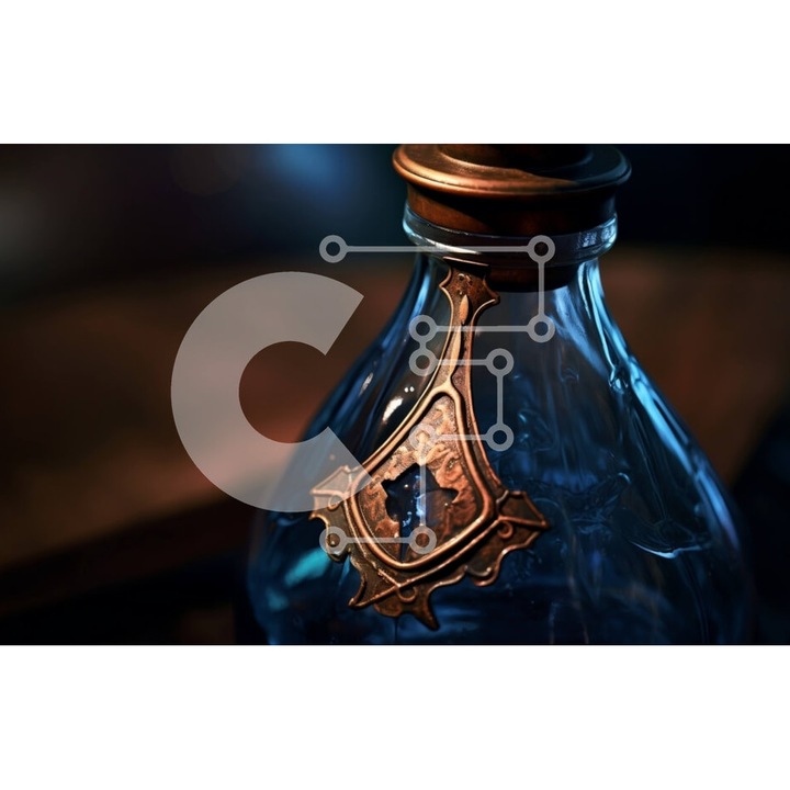 Puzzle Intrahome, 10x10 cm, 25 piese, imagine sticla albastra cu capac metalic, cutie din lemn wenge