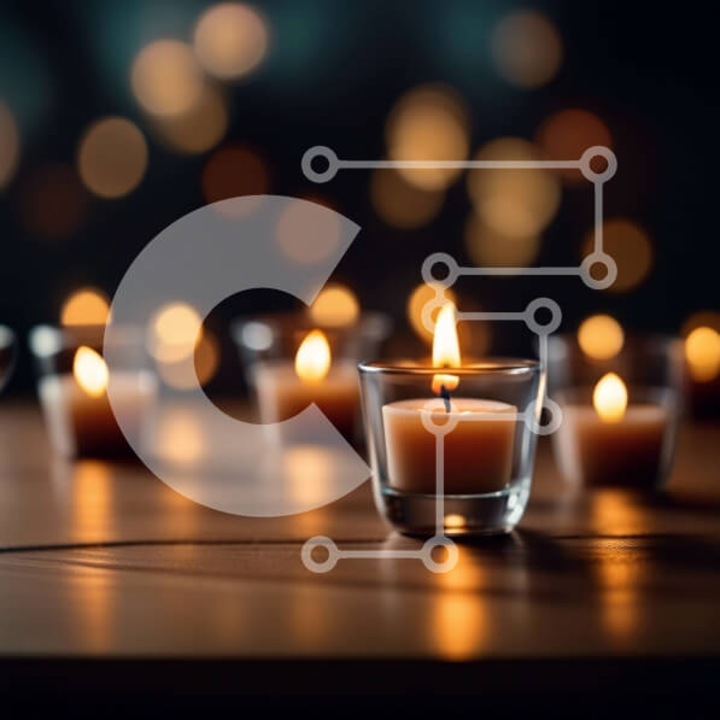 Puzzle din lemn Intrahome, imagine cu lumanari pe masa, 25 piese, 10x10 cm, cutie din lemn wenge