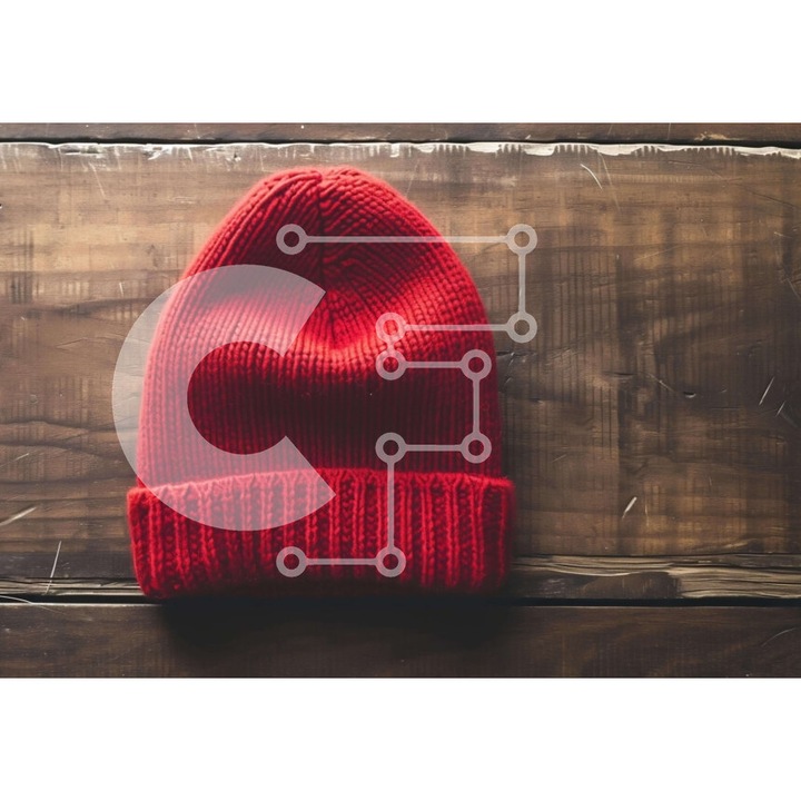 Puzzle Intrahome, 10x10 cm, 25 piese, imagine cu palarie rosie pe masa veche, cutie din lemn wenge