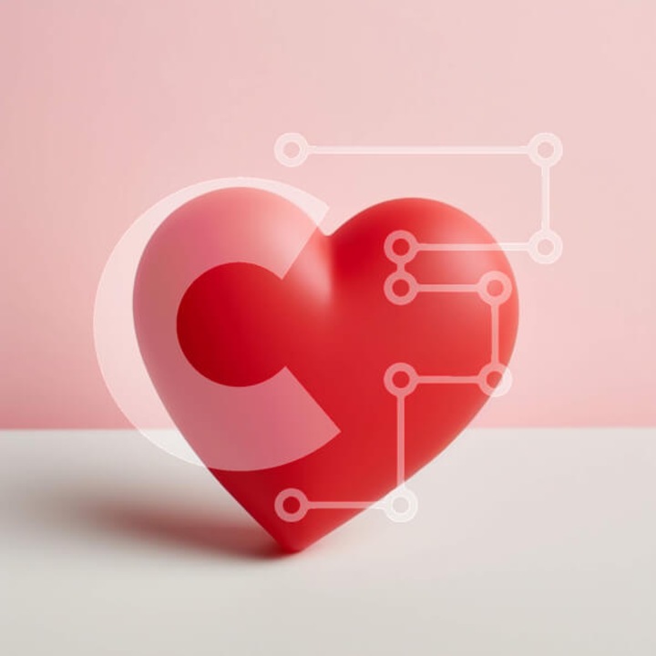 Puzzle din lemn Intrahome, anticeam in forma de inima pe masa cu fundal portocaliu, 10x10cm, 25 piese, set in cutie de lemn wenge