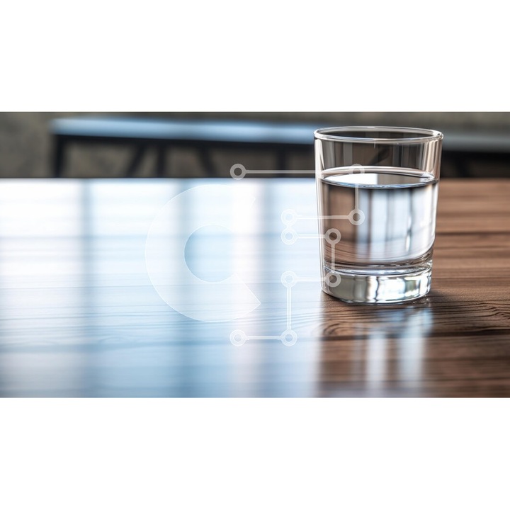 Puzzle din lemn Intrahome, 10x10 cm, 25 piese, imagine cu pahar de apa pe masa, cutie din lemn wenge