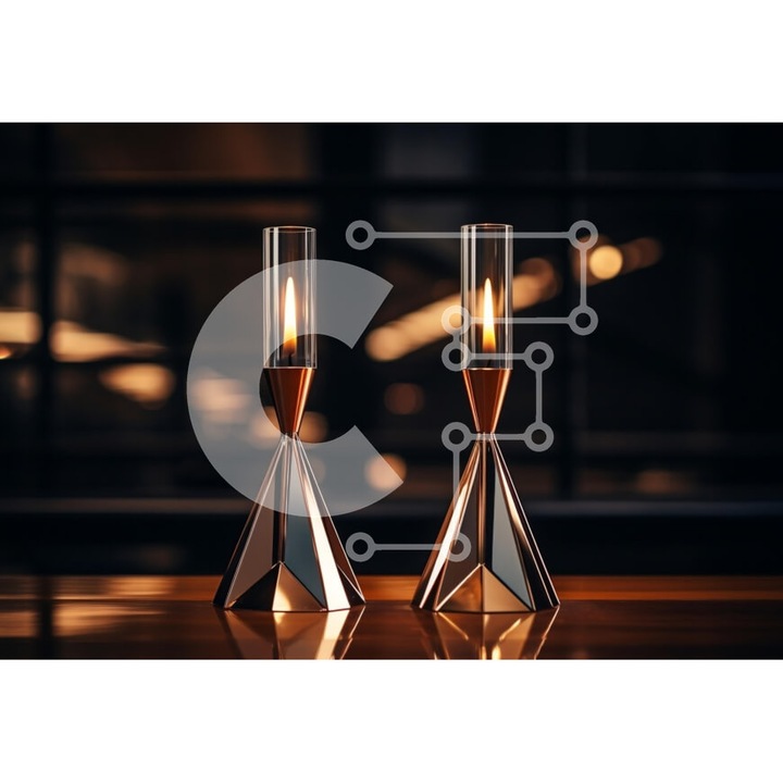 Puzzle din lemn Intrahome, 10x10cm, 25 piese, imagine cu doua lumanari pe masa de lemn