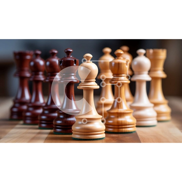 Puzzle din lemn Intrahome, set cu 25 piese, sah, dimensiuni 10x10cm, cutie din lemn wenge