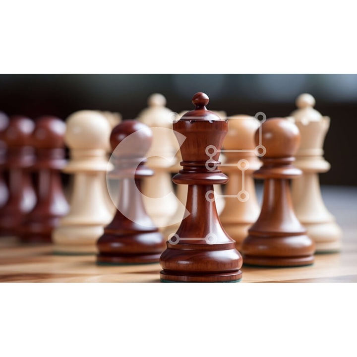 Puzzle din lemn Intrahome, skakiera, 10x10cm, 25 piese, cutie din lemn wenge