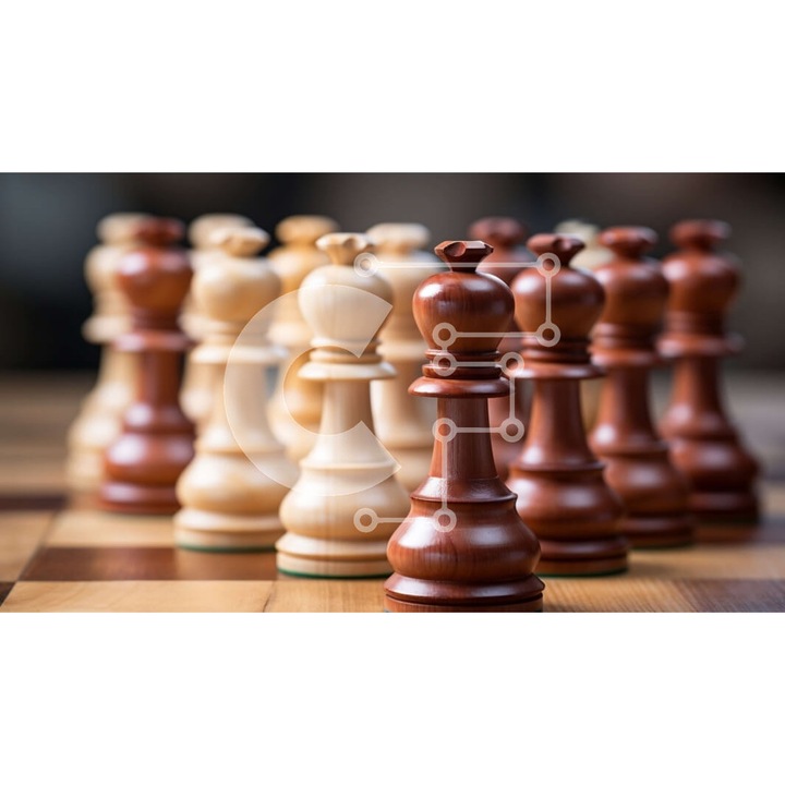 Puzzle din lemn Intrahome, sah cu piese albe si negre, 10x10 cm, 25 piese, cutie din lemn wenge