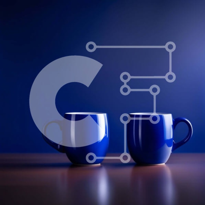 Puzzle din lemn Intrahome, 10x10cm, 25 piese, doua cupe albastre pe masa din lemn, cutie wenge