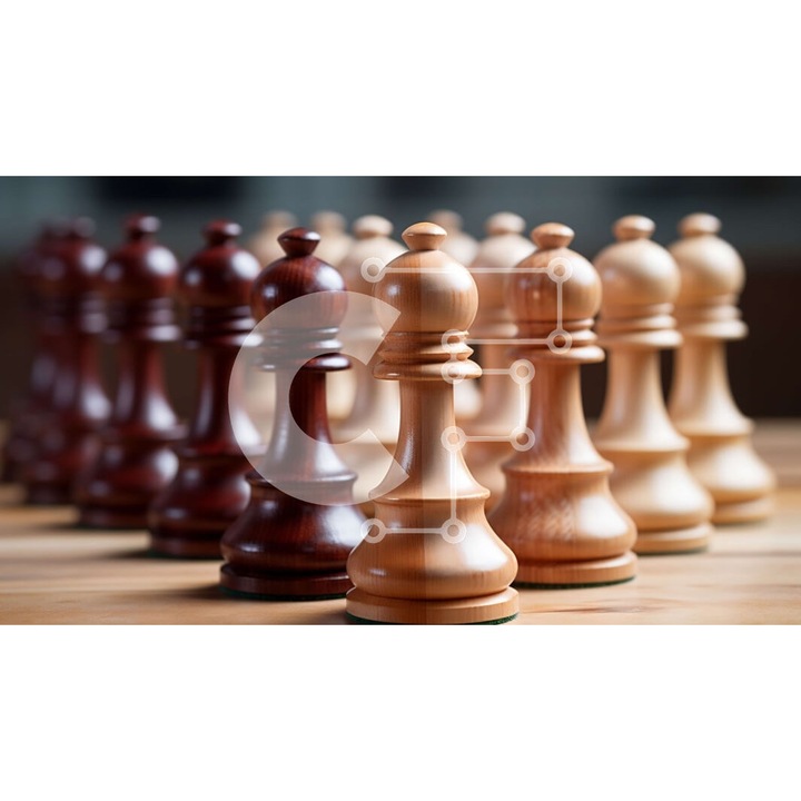 Puzzle din lemn Intrahome, sah, 25 piese, 10x10 cm, cutie din lemn wenge