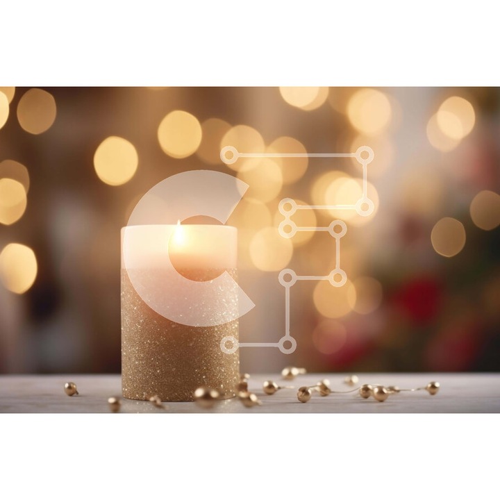 Puzzle din lemn Intrahome, 25 piese, imagine cu candela aurie pe masa, multicolor, 10x10 cm, cutie din lemn wenge.