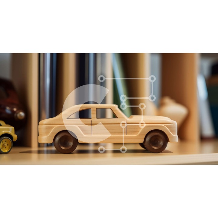 Puzzle din lemn Intrahome, 10x10 cm, 25 piese, design masinuta, cutie din lemn wenge