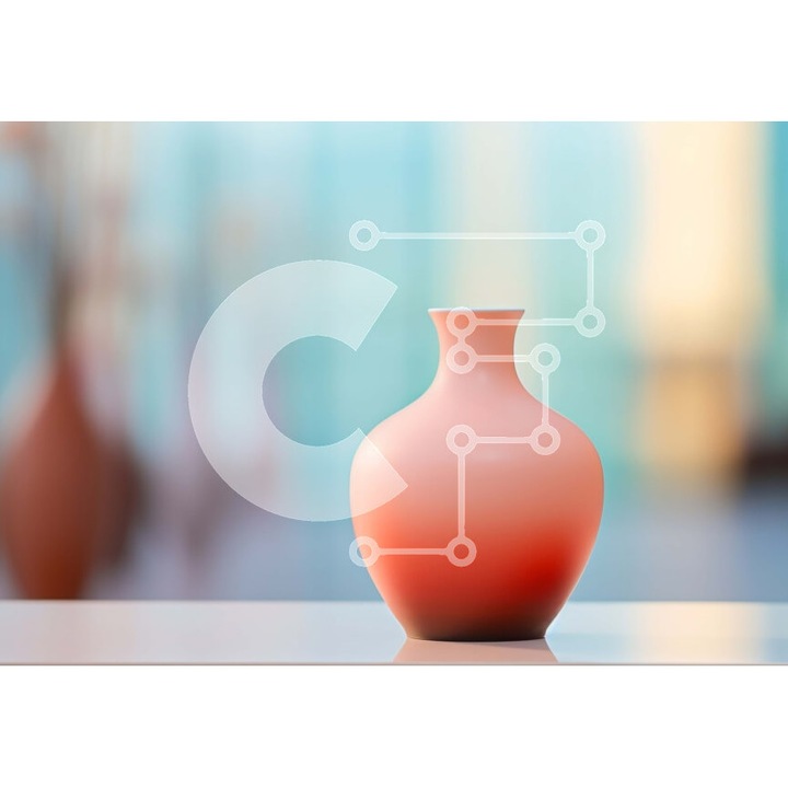 Puzzle din lemn Intrahome, portocalie cu flori multicolore pe masa alba, 10x10 cm, 25 piese, set in cutie de lemn