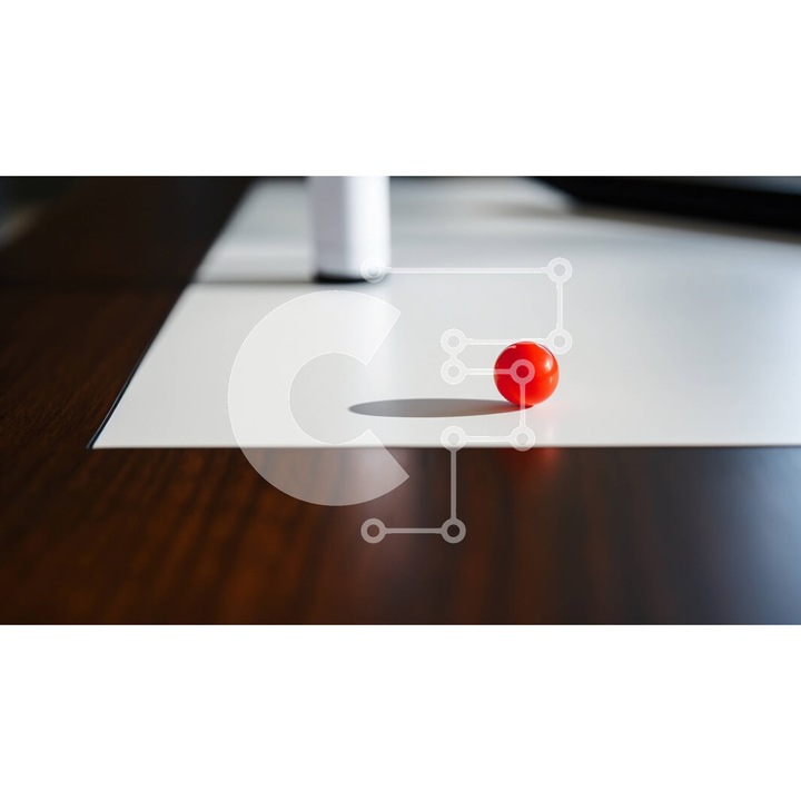 Puzzle din lemn Intrahome, 10x10 cm, 25 piese, minge rosie pe masa, cutie din lemn wenge