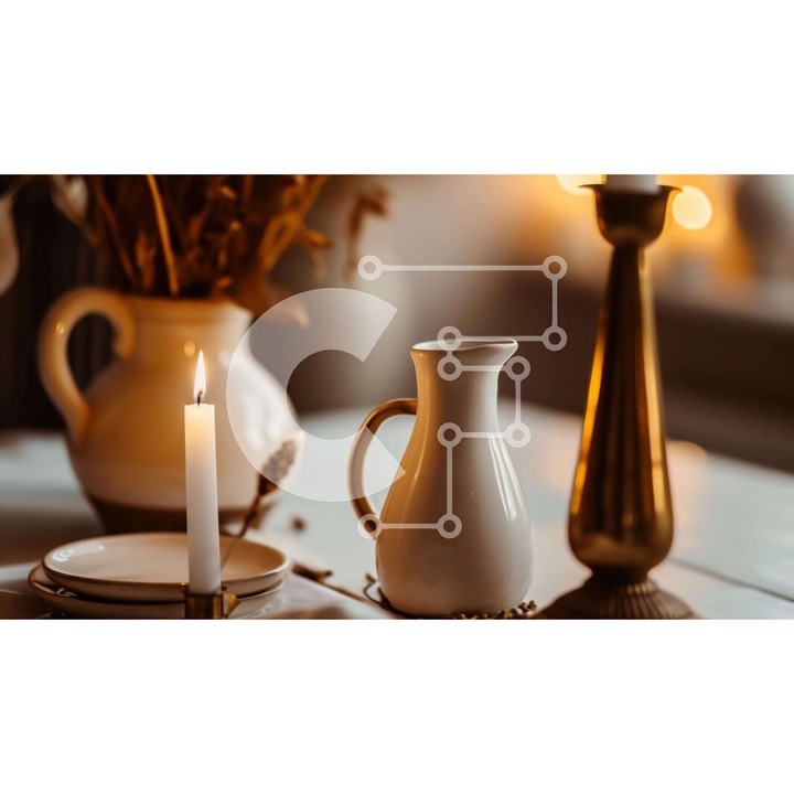 Puzzle din lemn Intrahome - Set cu masa, flori si lumanari, 10x10 cm, 25 piese, cutie din lemn wenge