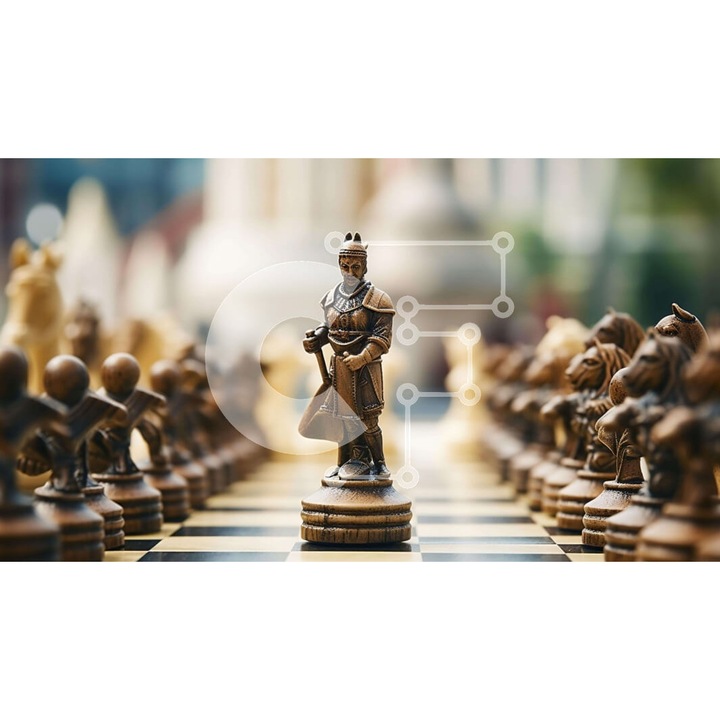 Puzzle din lemn Intrahome, sah cu figuri, 10x10cm, 25 piese, cutie din lemn wenge