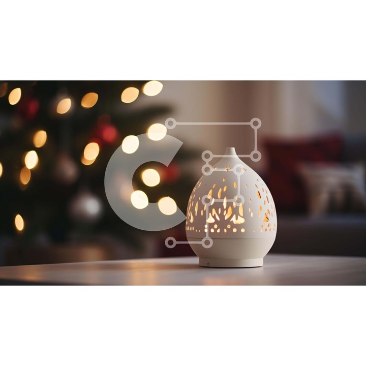 Puzzle din lemn Intrahome, 10x10cm, 25 piese, imagine cu diachyt alb pe masa, cutie din lemn wenge