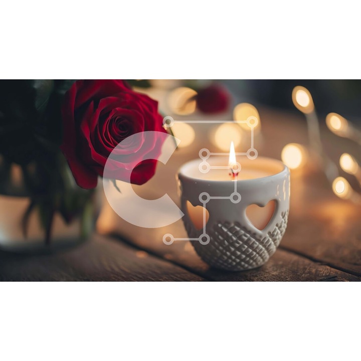 Puzzle din lemn Intrahome, rosu trandafir cu lumanare pe masa, 10x10 cm, 25 piese, set in cutie de lemn wenge