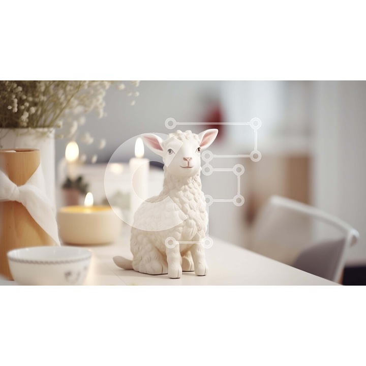 Puzzle din lemn Intrahome, 25 piese, 10x10 cm, imagine cu un alb probat pe un masa decorata, cutie din lemn wenge.