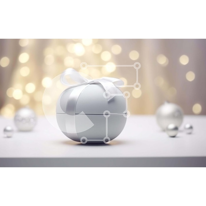 Puzzle din lemn Intrahome, alb, 10x10 cm, 25 piese, cu fundal decorativ si panglica alba, livrat in cutie de lemn wenge.