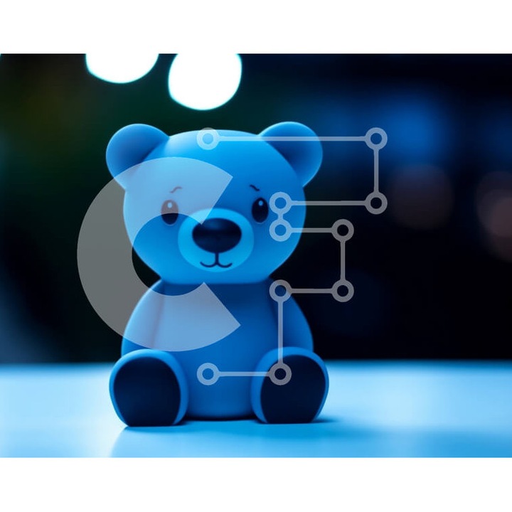 Puzzle din lemn Intrahome, 10x10cm, 25 piese, imagine cu ursulet pe masa, cutie din lemn wenge