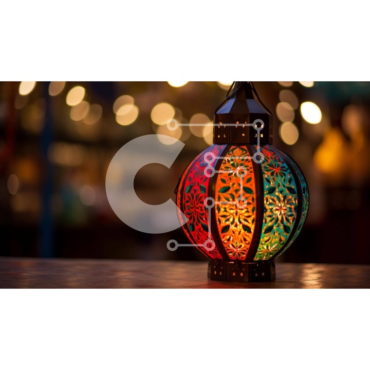 Puzzle din lemn Intrahome, 25 piese, lampa multicolora pe masa deschisa, 10x10 cm, cutie din lemn wenge