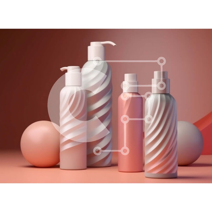 Puzzle din lemn Intrahome 10x10 cm, 25 piese, design cu sticle roz, cutie din lemn wenge