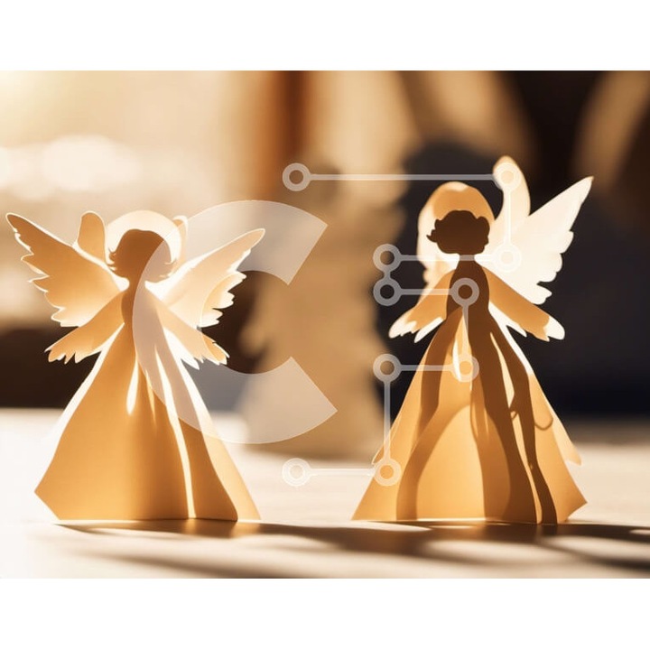 Puzzle din lemn Intrahome, 25 piese, imagine cu ingeri, 10x10 cm, cutie din lemn wenge