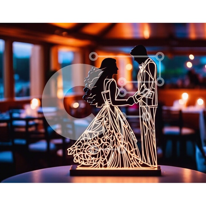 Puzzle din lemn Intrahome, 10x10cm, 25 piese, design sculptat cu nunta si mireasa, cutie din lemn wenge