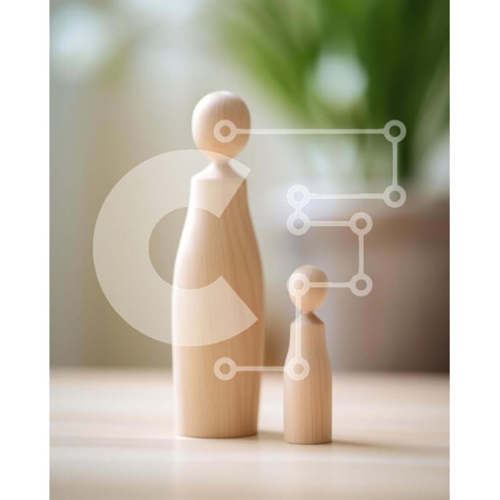 Puzzle din lemn Intrahome, 10x10 cm, 25 piese, design cu doua figurine pe masa verde, cutie din lemn wenge.