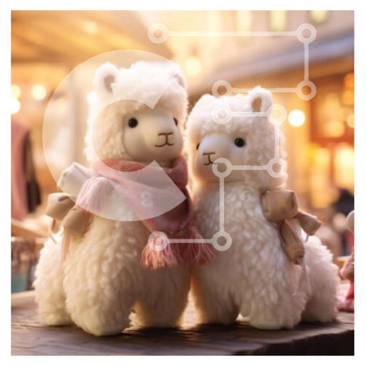 Puzzle din lemn Intrahome, alpaca imbratisate pe masa, 10x10cm, 25 piese, cutie din lemn wenge
