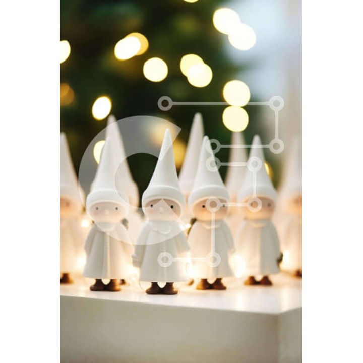 Puzzle din lemn Intrahome, 25 piese, imagine gnomi pe masa, 10x10 cm, cutie din lemn wenge