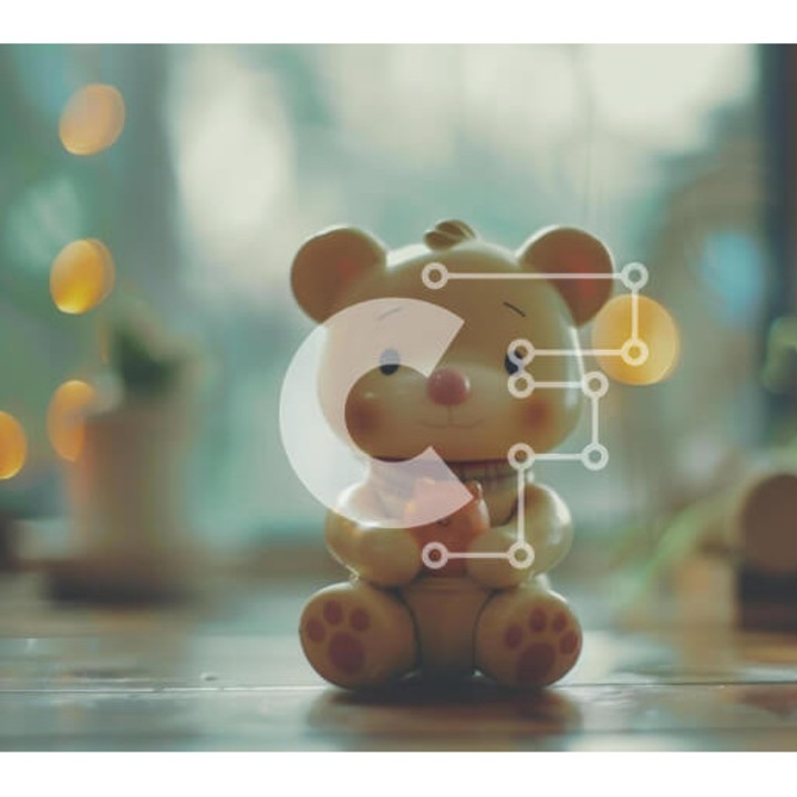 Puzzle din lemn Intrahome, 10x10 cm, 25 piese, design cu ursulet galben pe masa, cutie din lemn wenge