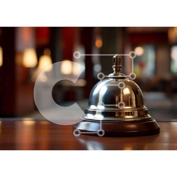 Puzzle din lemn Intrahome, 10x10 cm, 25 piese, imagine cu clopot pe masa de lemn, cutie wenge