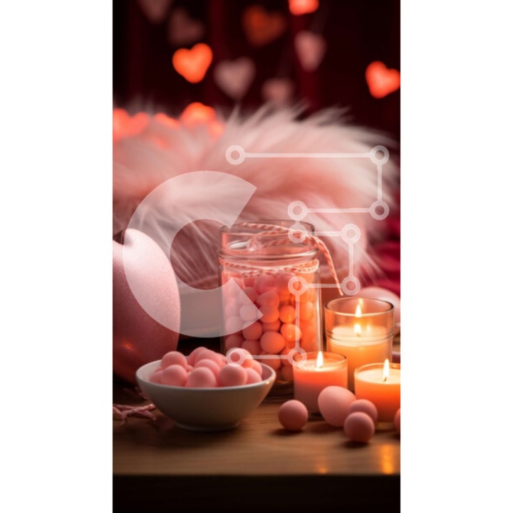 Puzzle din lemn Intrahome, set cu 25 piese, imagine romantica cu masa si lumanari roz, 10x10 cm, cutie din lemn wenge