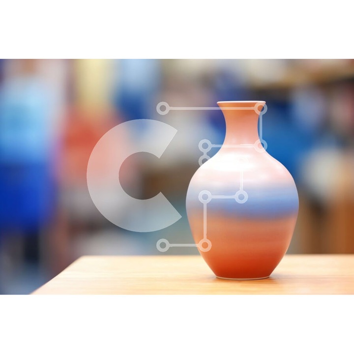 Puzzle din lemn Intrahome, 10x10 cm, 25 piese, portocaliu si albastru, set in cutie de lemn