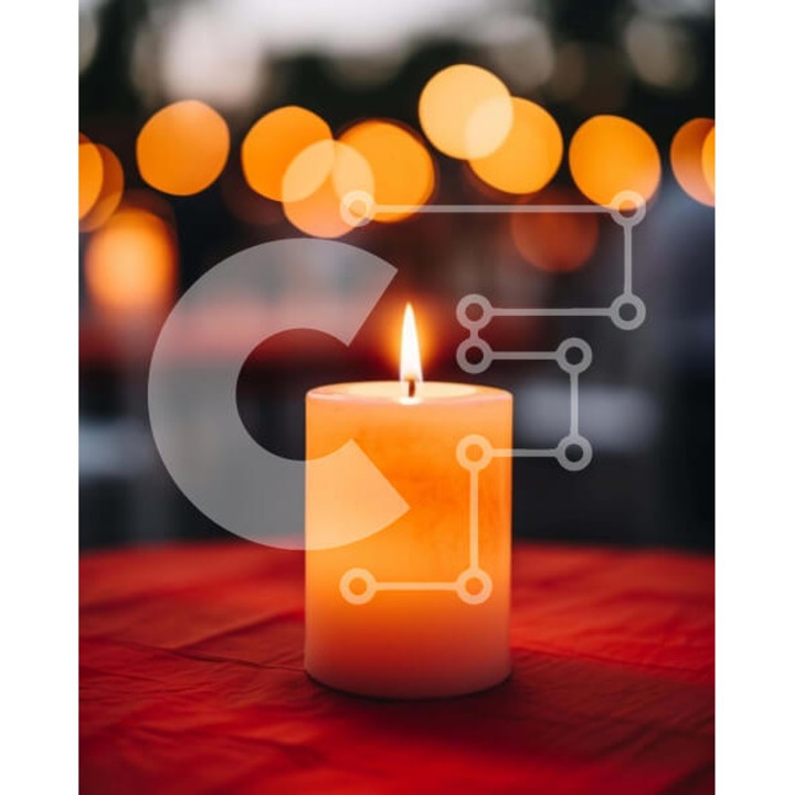 Puzzle Intrahome, 10x10 cm, 25 piese, imagine cu candela pe fata de masa portocalie, cutie din lemn wenge