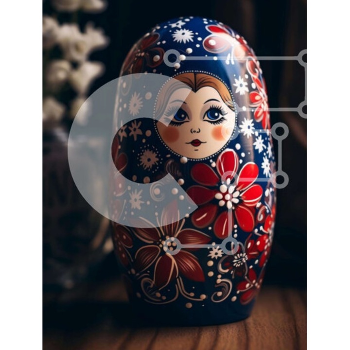 Puzzle din lemn Intrahome, 10x10 cm, 25 piese, design minge albastra si rosie, cutie din lemn wenge