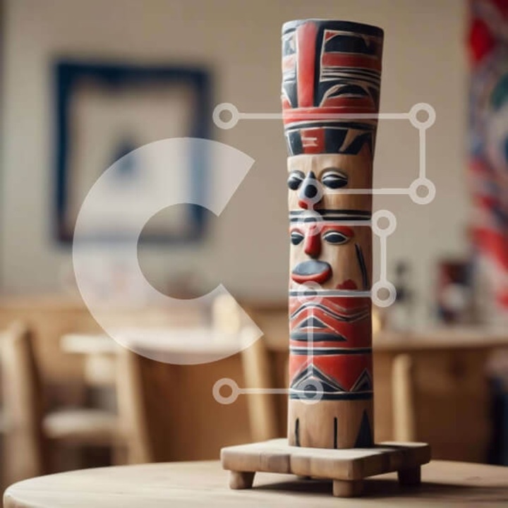 Puzzle din lemn Intrahome, stil totem, 10x10 cm, 25 piese, cutie din lemn wenge