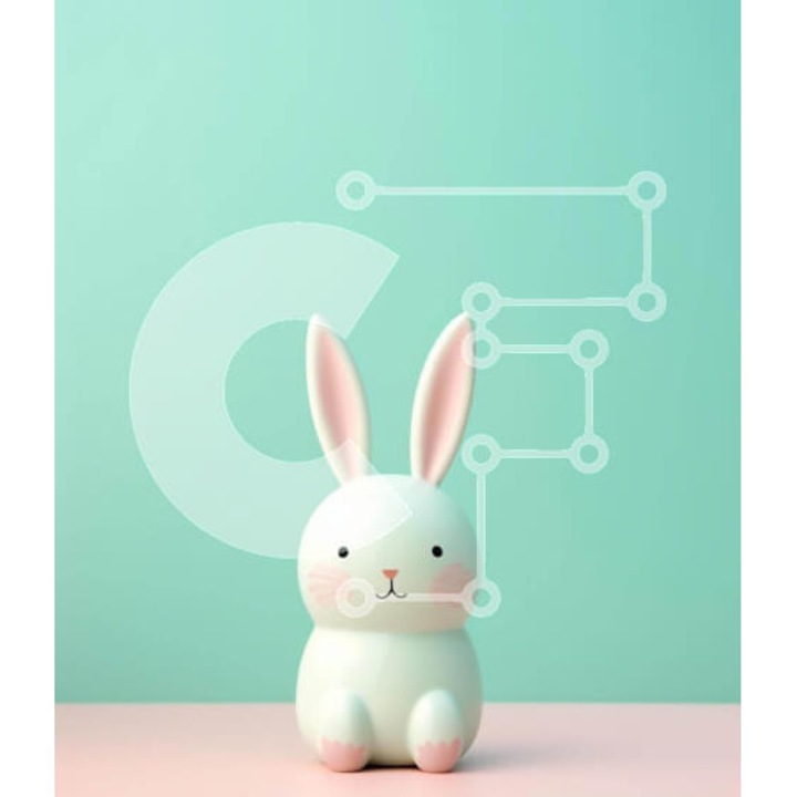 Puzzle Intrahome, 10x10 cm, 25 piese, imagine iepure pe masa, culori pastel, cutie din lemn wenge