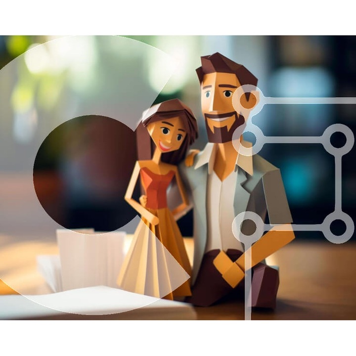 Puzzle din lemn Intrahome, 10x10cm, 25 piese, imagine cu papusi si carti, cutie din lemn wenge