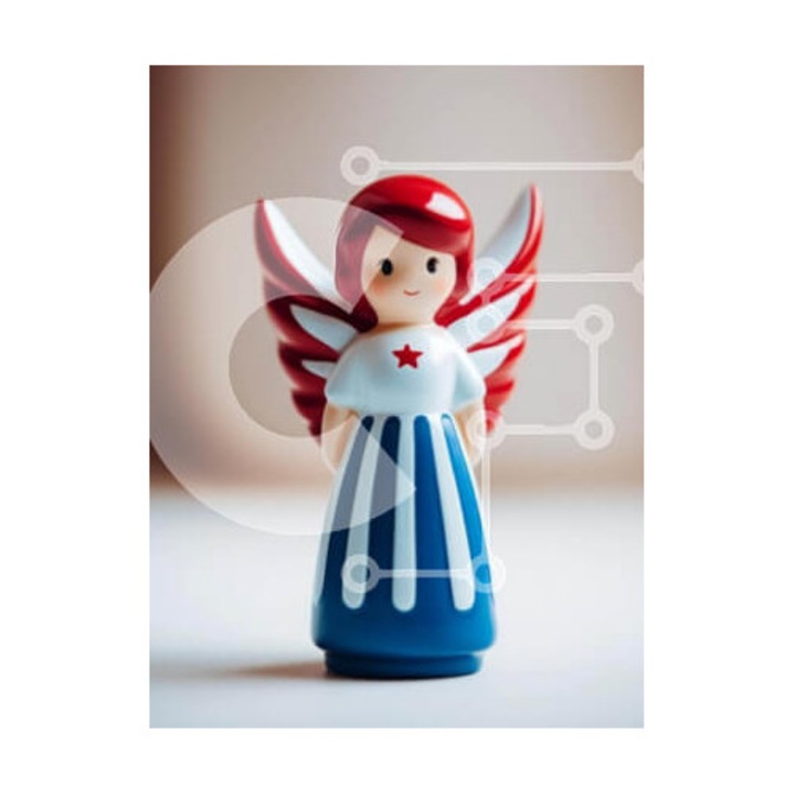 Puzzle din lemn Intrahome, 10x10 cm, 25 piese, imagine inger pe masa, cutie din lemn wenge