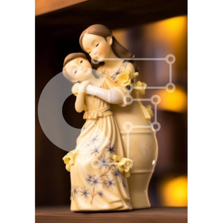 Puzzle Intrahome 10x10 cm, 25 piese, design ceramic si portelan, cutie din lemn wenge